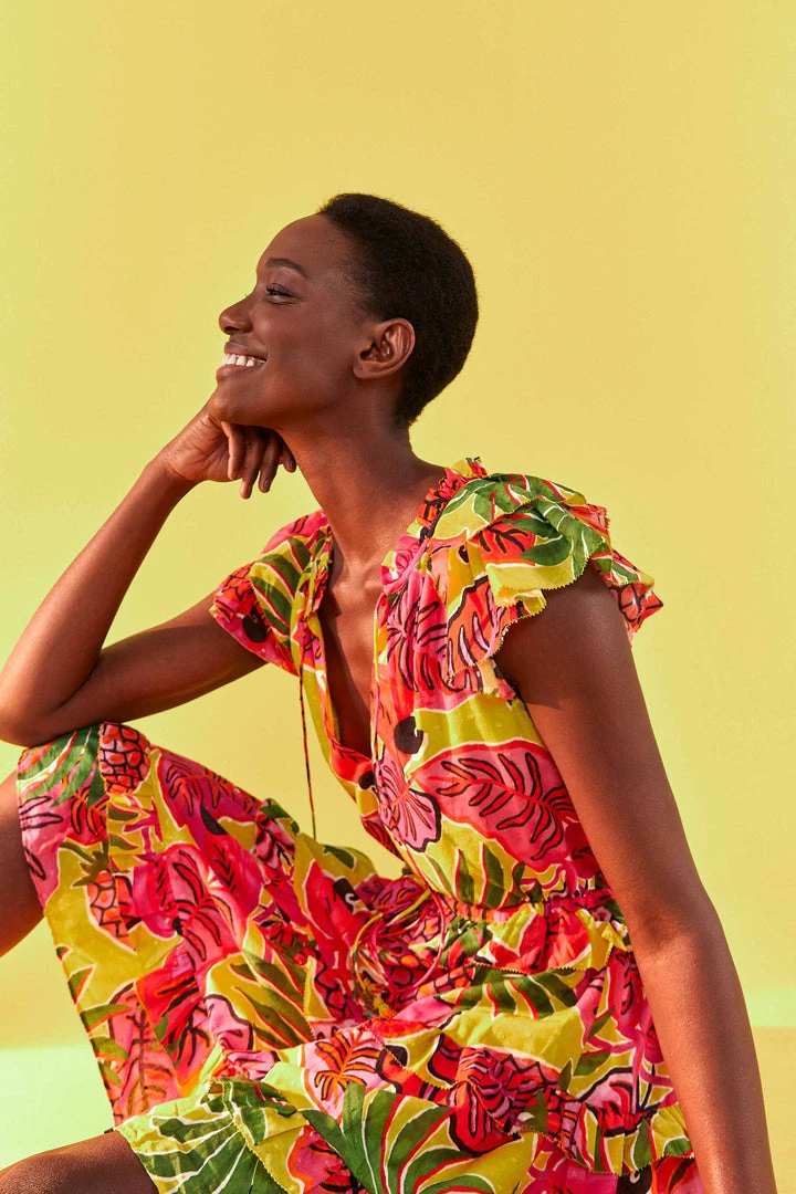 FARM RIO YELLOW FRUIT DREAM RUFFLE MINI DRESS 5 FARM RIO YELLOW FRUIT DREAM RUFFLE MINI DRESS