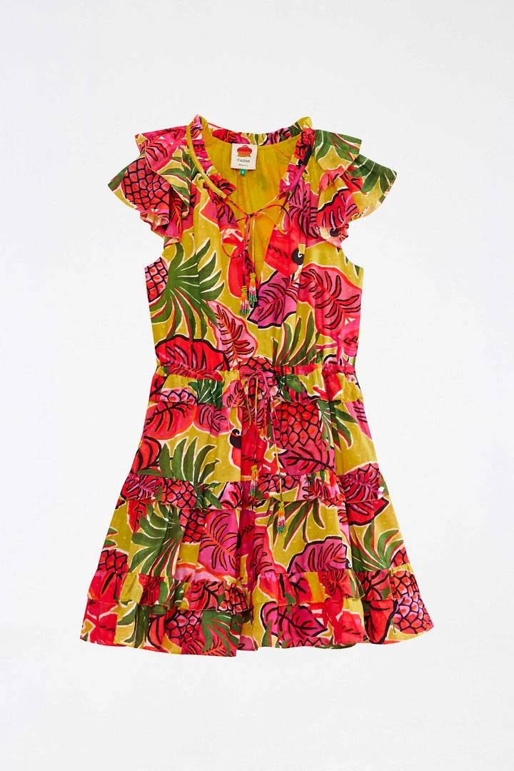FARM RIO YELLOW FRUIT DREAM RUFFLE MINI DRESS 7 FARM RIO YELLOW FRUIT DREAM RUFFLE MINI DRESS