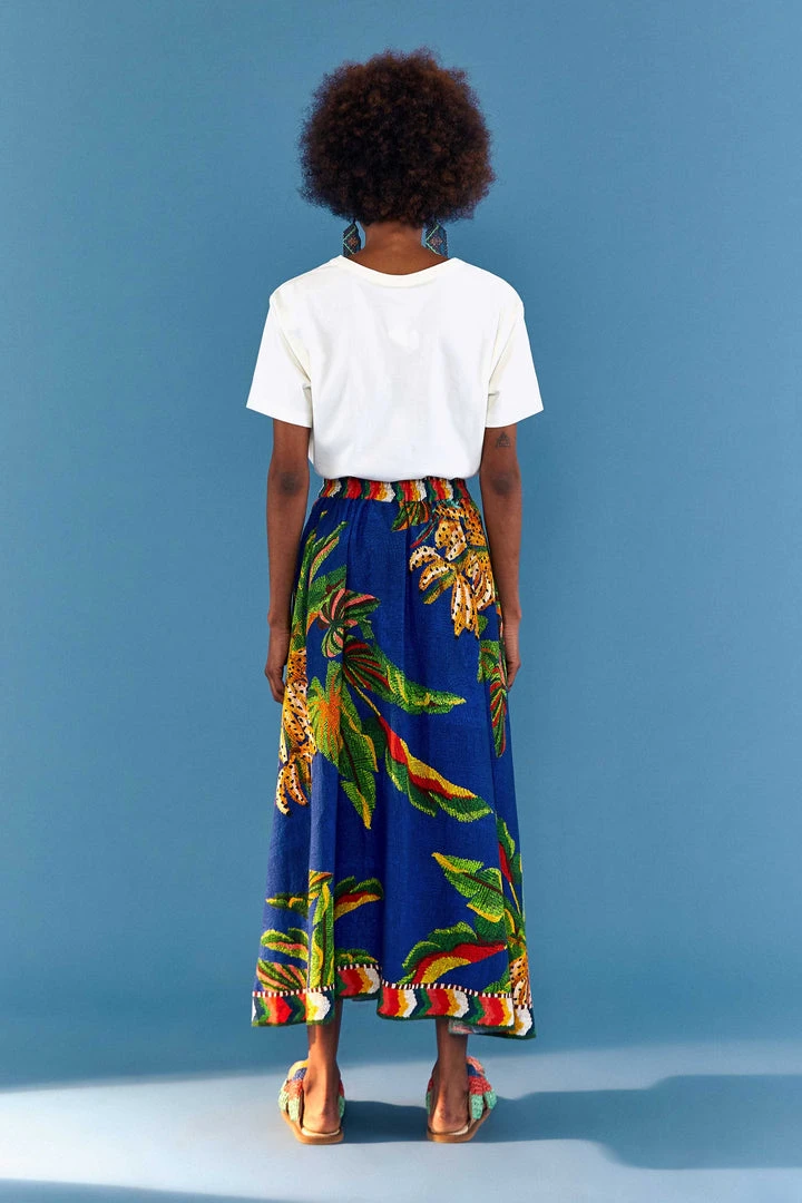 FARM RIO BLUE TROPICAL SCARF MIDI SKIRT 2 FARM RIO BLUE TROPICAL SCARF MIDI SKIRT