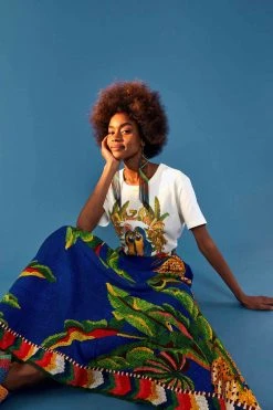 FARM RIO BLUE TROPICAL SCARF MIDI SKIRT 8 FARM RIO BLUE TROPICAL SCARF MIDI SKIRT