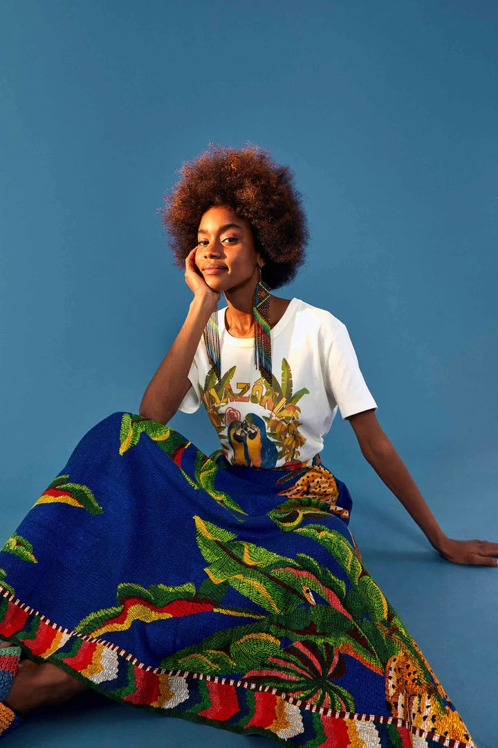 FARM RIO BLUE TROPICAL SCARF MIDI SKIRT 3 FARM RIO BLUE TROPICAL SCARF MIDI SKIRT