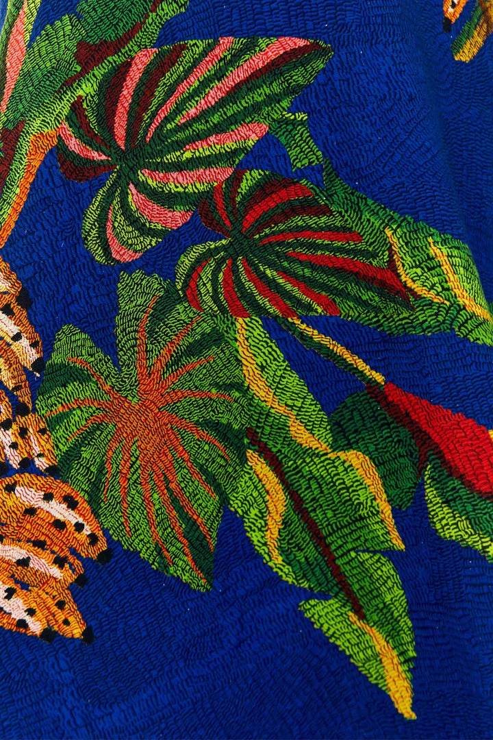 FARM RIO BLUE TROPICAL SCARF MIDI SKIRT 5 FARM RIO BLUE TROPICAL SCARF MIDI SKIRT