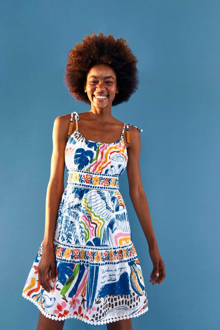 FARM RIO Most Loved Wild Brazil Tie Strap Mini Dress 1 FARM RIO Most Loved Wild Brazil Tie Strap Mini Dress