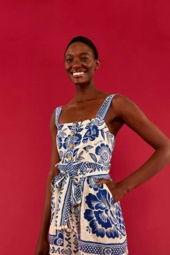 FARM RIO BLUE PINEAPPLE GARDEN SLEEVELESS ROMPER Most Loved