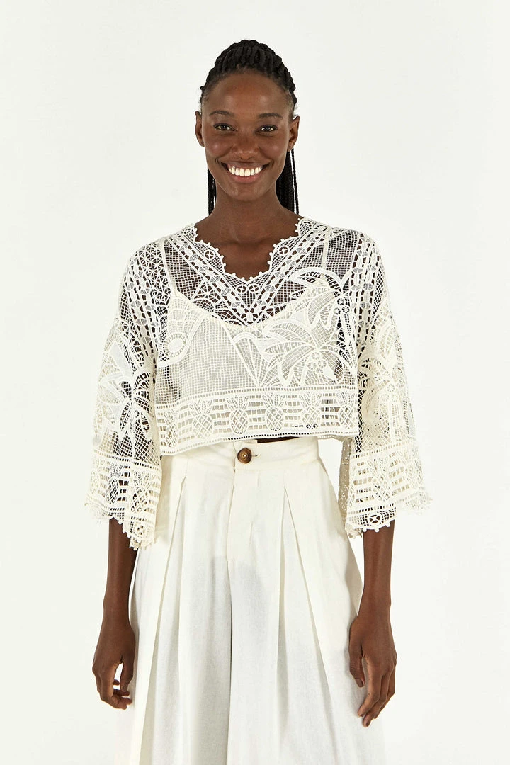 FARM RIO Off White Guipure Blouse Most Loved 3 FARM RIO Off White Guipure Blouse Most Loved