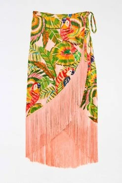 FARM RIO New In Macaw Leaves Fringe Wrap Skirt