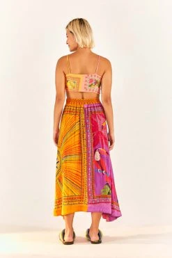 FARM RIO New In Mixed Scarves Midi Skirt
