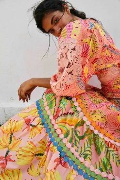 FARM RIO Mixed Pink Prints Midi Skirt New In