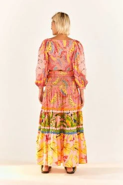 FARM RIO Mixed Pink Prints Midi Skirt New In