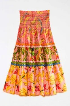 FARM RIO Mixed Pink Prints Midi Skirt New In