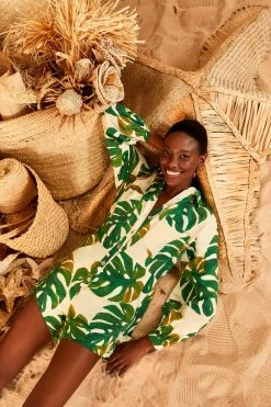 FARM RIO White Monstera Long Sleeve Romper