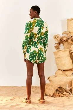 FARM RIO White Monstera Long Sleeve Romper 9 FARM RIO White Monstera Long Sleeve Romper