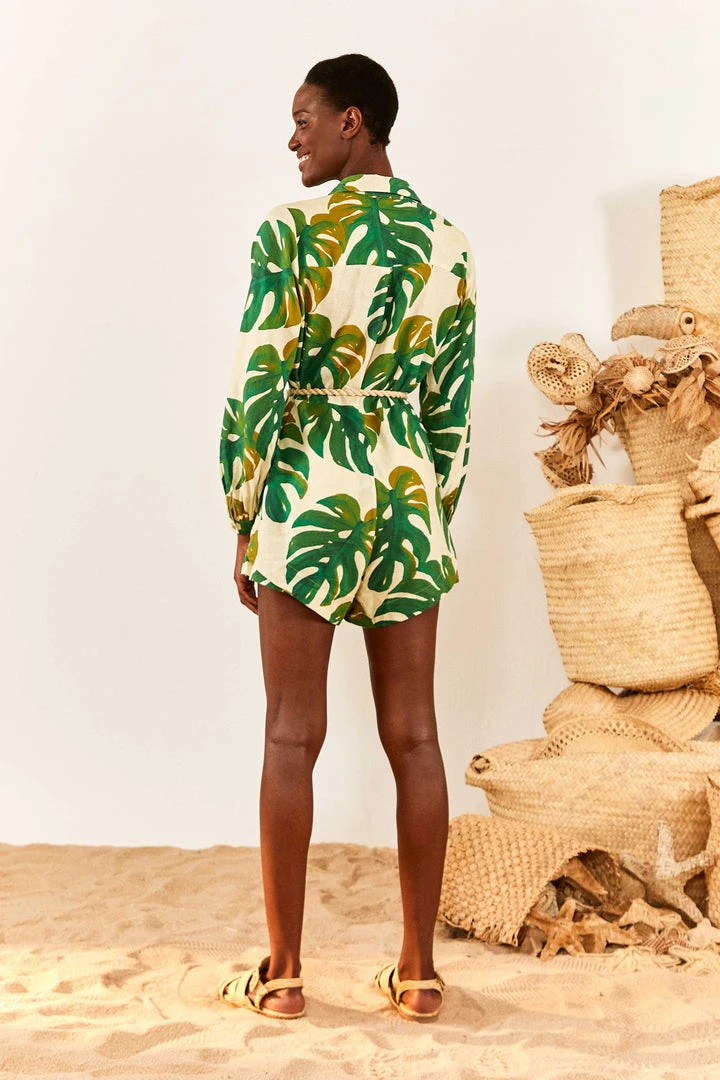 FARM RIO White Monstera Long Sleeve Romper 3 FARM RIO White Monstera Long Sleeve Romper