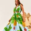 FARM RIO Blue Fresh Bananas Cut-Out Midi Dress