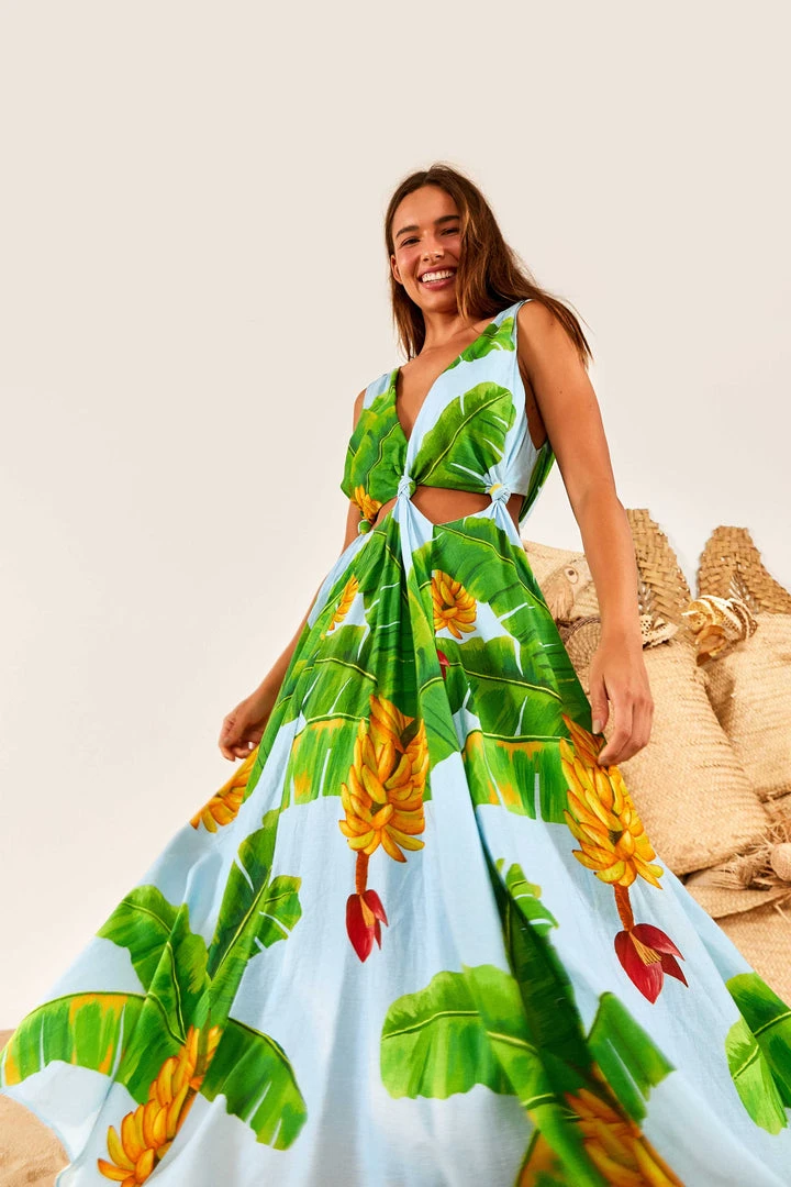 FARM RIO Blue Fresh Bananas Cut-Out Midi Dress 1 FARM RIO Blue Fresh Bananas Cut-Out Midi Dress