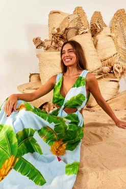 FARM RIO Blue Fresh Bananas Cut-Out Midi Dress 8 FARM RIO Blue Fresh Bananas Cut-Out Midi Dress