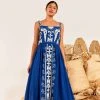 FARM RIO Navy Macaw Embroidered Maxi Dress