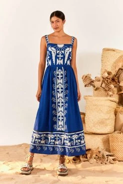 FARM RIO Navy Macaw Embroidered Maxi Dress 9 FARM RIO Navy Macaw Embroidered Maxi Dress