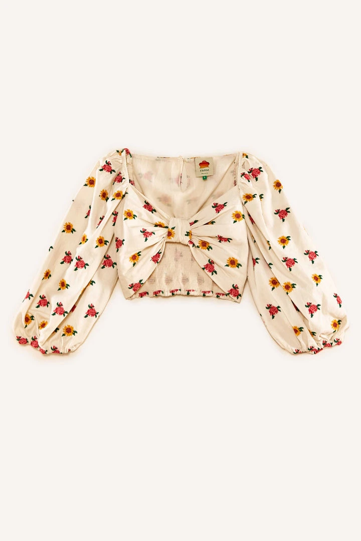 FARM RIO Mixed Cross Stitch Flowers Crop Top New In 7 FARM RIO Mixed Cross Stitch Flowers Crop Top New In