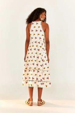 FARM RIO Mixed Cross Stitch Flowers Midi Dress New In