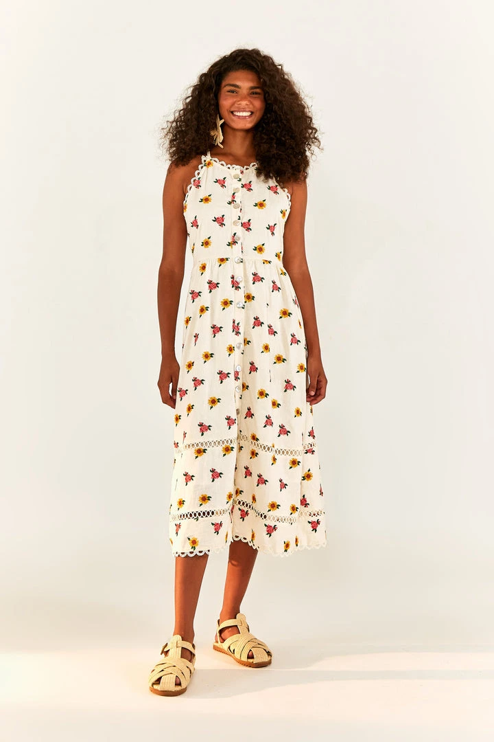 FARM RIO Mixed Cross Stitch Flowers Midi Dress New In 4 FARM RIO Mixed Cross Stitch Flowers Midi Dress New In