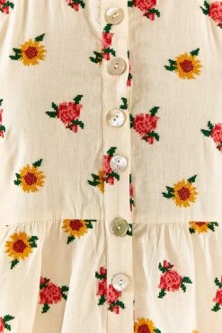 FARM RIO Mixed Cross Stitch Flowers Midi Dress New In 9 FARM RIO Mixed Cross Stitch Flowers Midi Dress New In