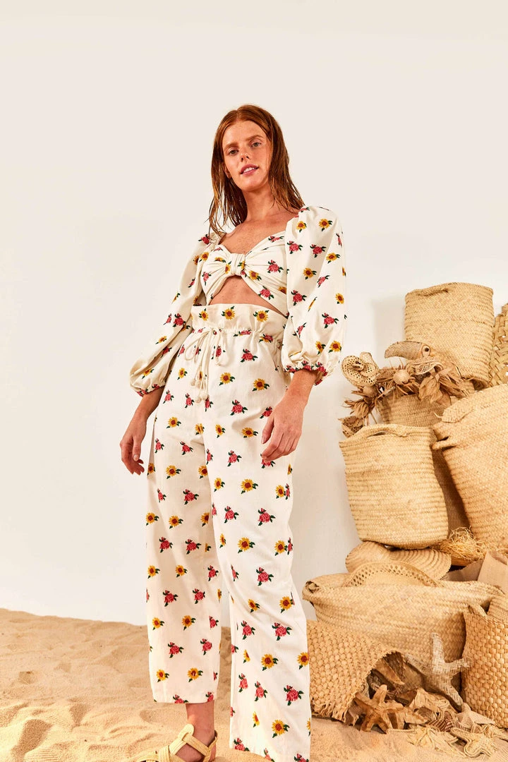 FARM RIO Mixed Cross Stitch Flowers Pants New In 1 FARM RIO Mixed Cross Stitch Flowers Pants New In