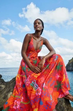 FARM RIO New In Red Good Vibes V Neck Maxi Dress