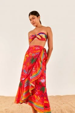 FARM RIO New In Red Good Vibes Wrap Skirt