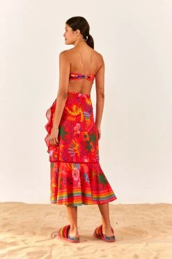 FARM RIO New In Red Good Vibes Wrap Skirt