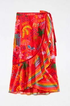 FARM RIO New In Red Good Vibes Wrap Skirt