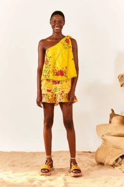FARM RIO New In Yellow Flower Dream One Shoulder Blouse