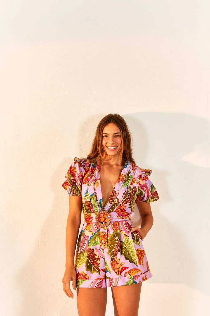 FARM RIO New In Lilac Beaks & Bananas V Neck Romper 1 FARM RIO New In Lilac Beaks & Bananas V Neck Romper