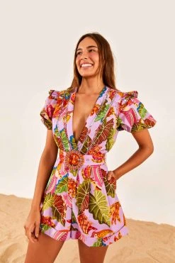 FARM RIO New In Lilac Beaks & Bananas V Neck Romper