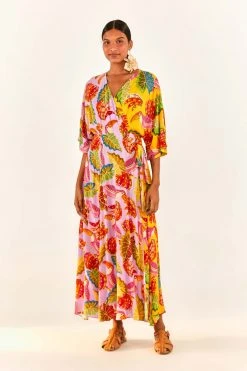 FARM RIO New In Mixed Beaks & Bananas Maxi Wrap Dress