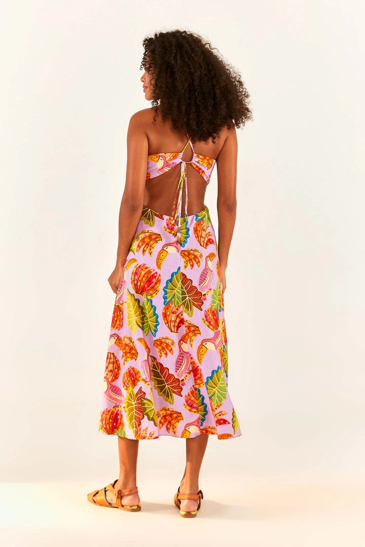 FARM RIO Lilac Beaks & Bananas Midi Dress New In 2 FARM RIO Lilac Beaks & Bananas Midi Dress New In