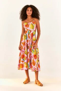 FARM RIO Lilac Beaks & Bananas Midi Dress New In