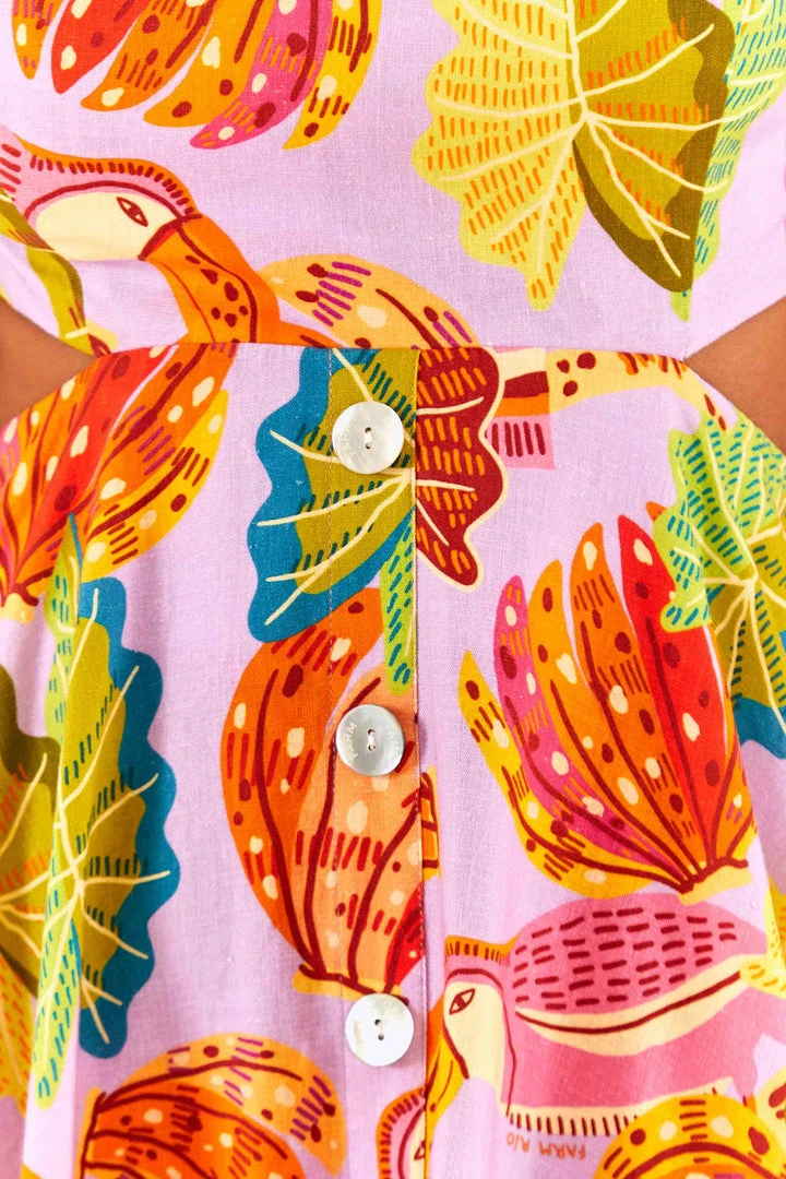 FARM RIO Lilac Beaks & Bananas Midi Dress New In 6 FARM RIO Lilac Beaks & Bananas Midi Dress New In