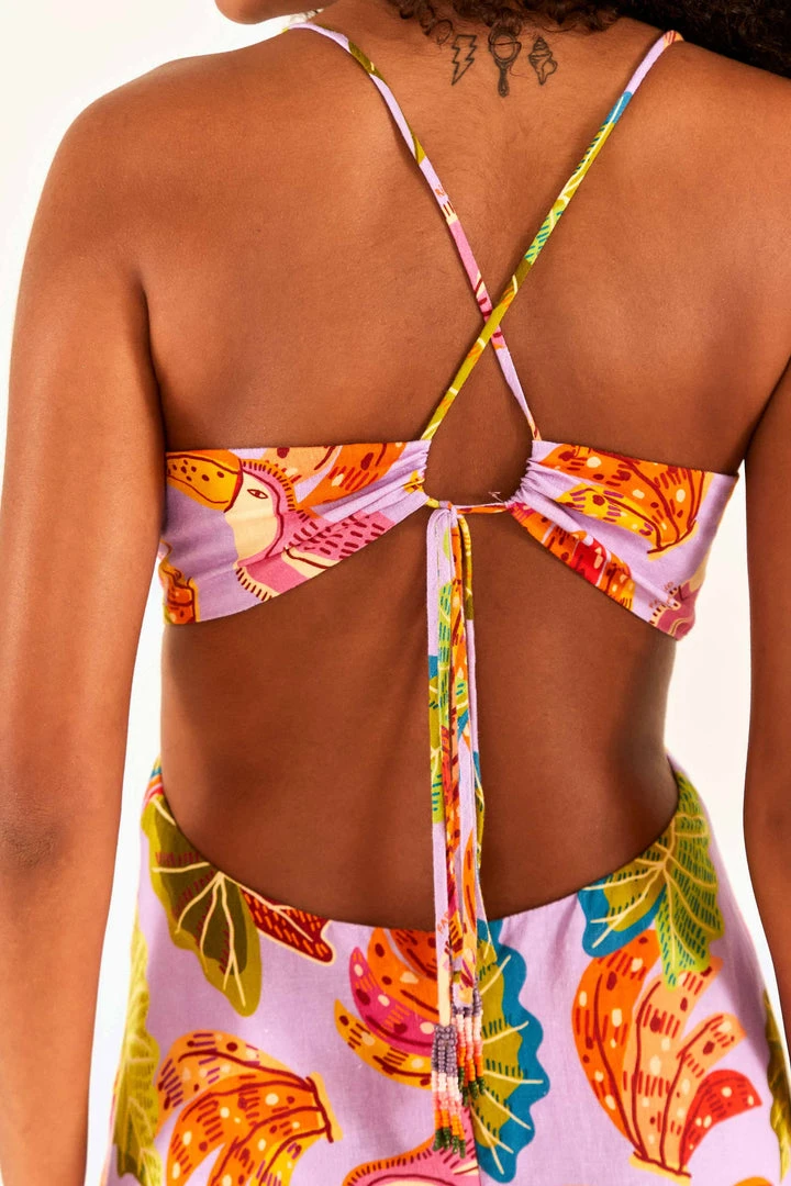 FARM RIO Lilac Beaks & Bananas Midi Dress New In 5 FARM RIO Lilac Beaks & Bananas Midi Dress New In