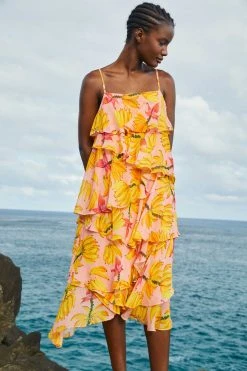 FARM RIO New In Banana Taste Ruffle Midi Dress