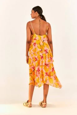 FARM RIO New In Banana Taste Ruffle Midi Dress