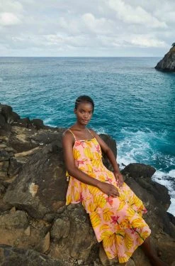 FARM RIO New In Banana Taste Ruffle Midi Dress