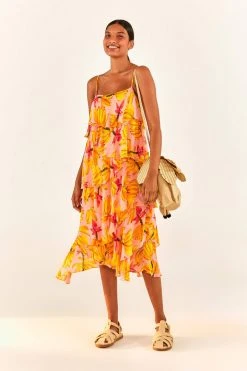 FARM RIO New In Banana Taste Ruffle Midi Dress