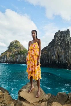 FARM RIO New In Banana Taste Ruffle Midi Dress