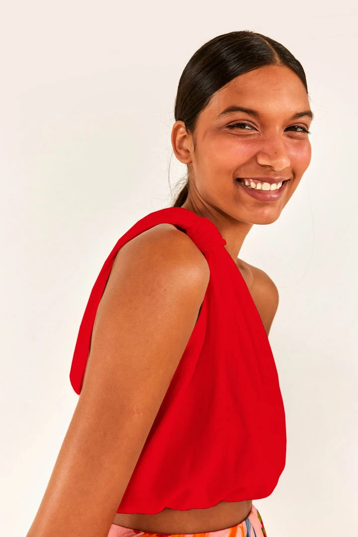 FARM RIO The Red One-Shoulder Knot Top New In FARM RIO The Red One-Shoulder Knot Top New In