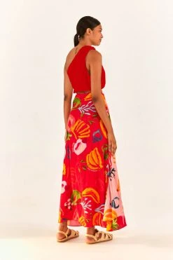 FARM RIO The Red One-Shoulder Knot Top New In