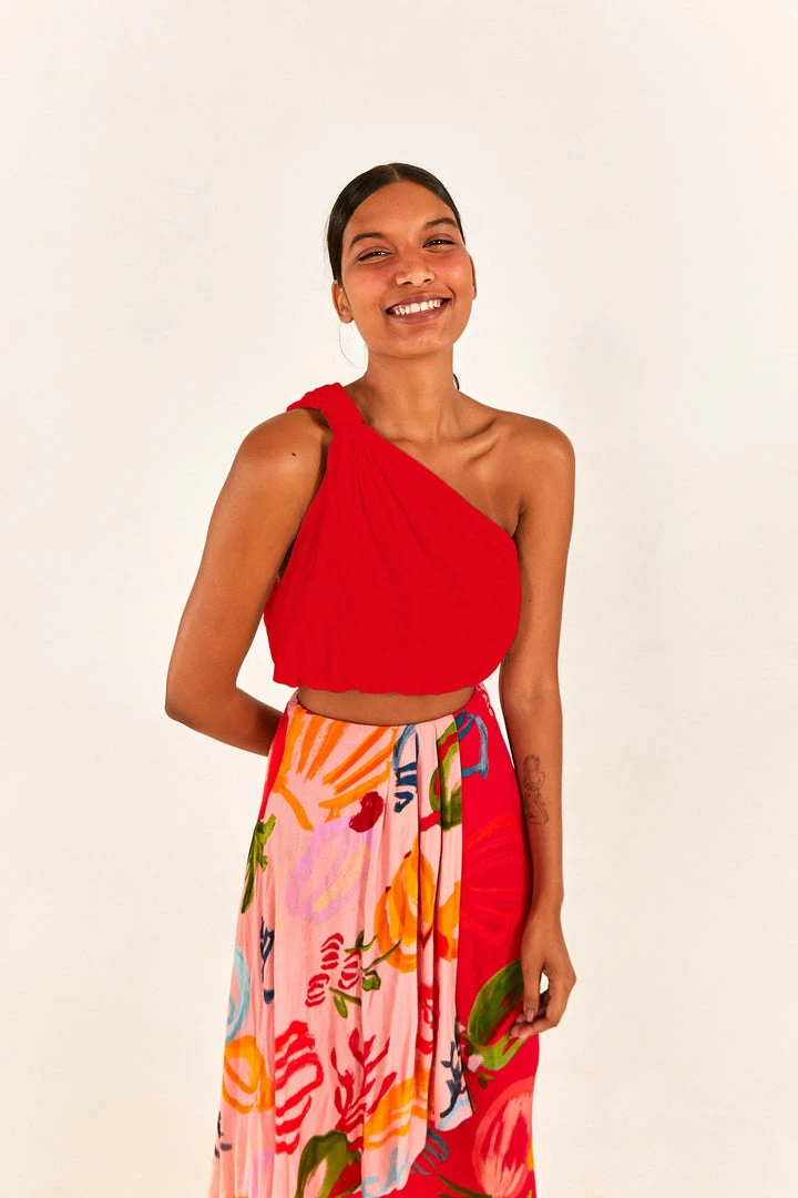 FARM RIO The Red One-Shoulder Knot Top New In FARM RIO The Red One-Shoulder Knot Top New In