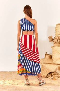 FARM RIO New In Blue Stripes Twisted Top