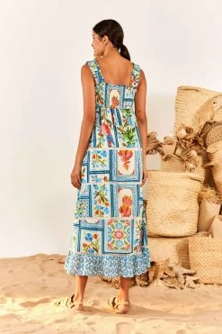 FARM RIO New In Tropical Tiles Square Neck Maxi Dress