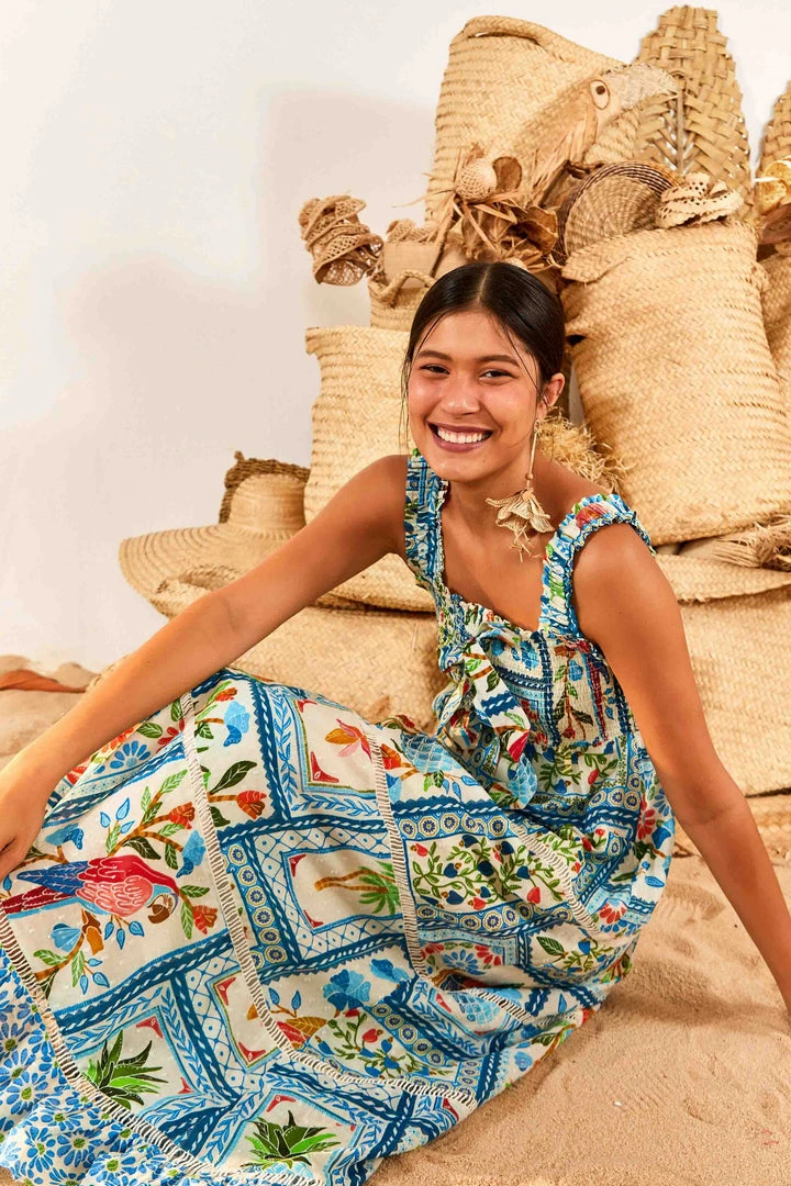 FARM RIO New In Tropical Tiles Square Neck Maxi Dress 3 FARM RIO New In Tropical Tiles Square Neck Maxi Dress